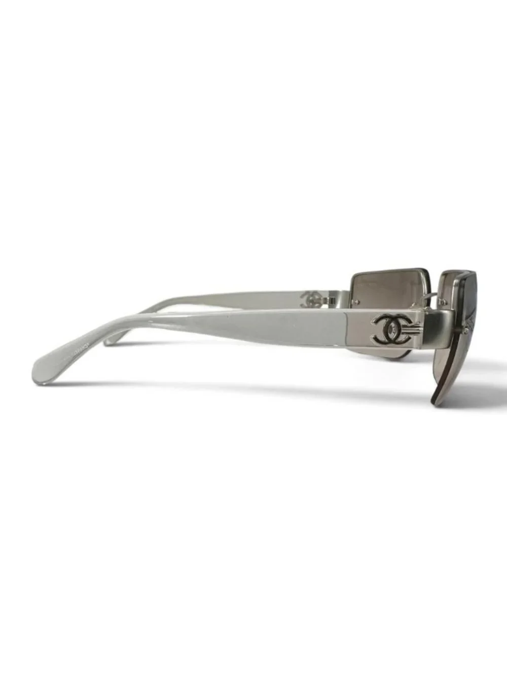 Chanel Sunglasses CC Logo Vintage Square Half Rimless Metal Acetate Clear Brown